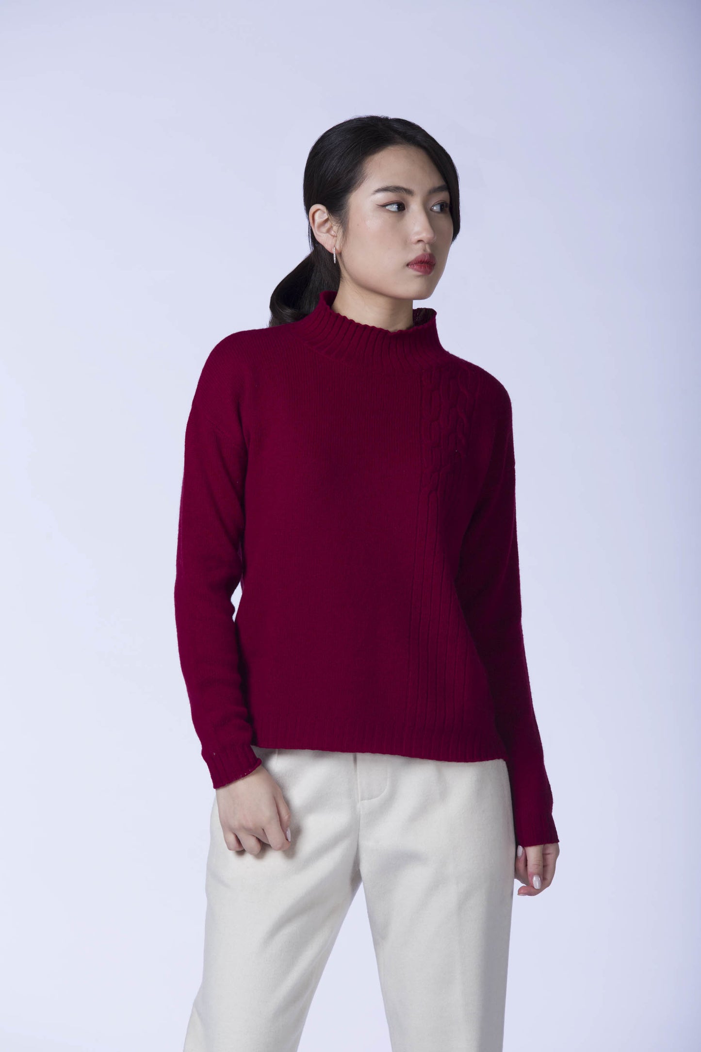 Mock Neck Cable Sweater
